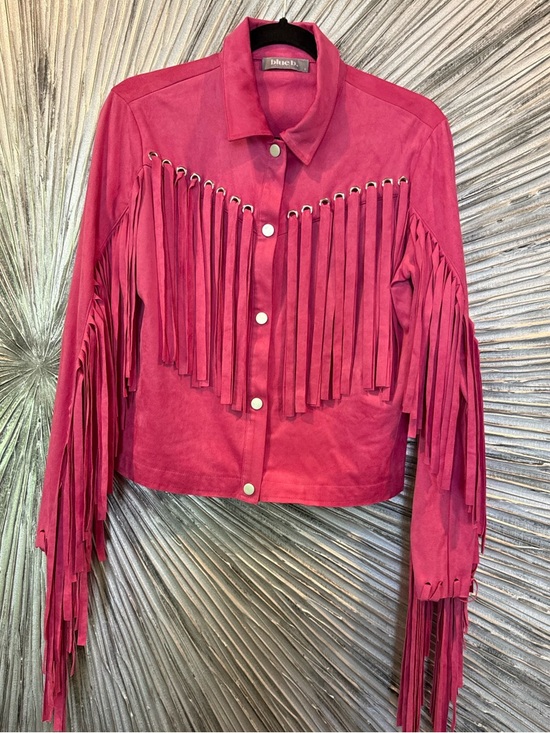Jackets & Blazers - Magenta Suede Fringe Jacket with Snap Front